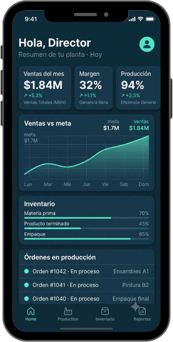 App de Código Seguro: el dueño revisa ventas, margen y producción de su planta desde el celular